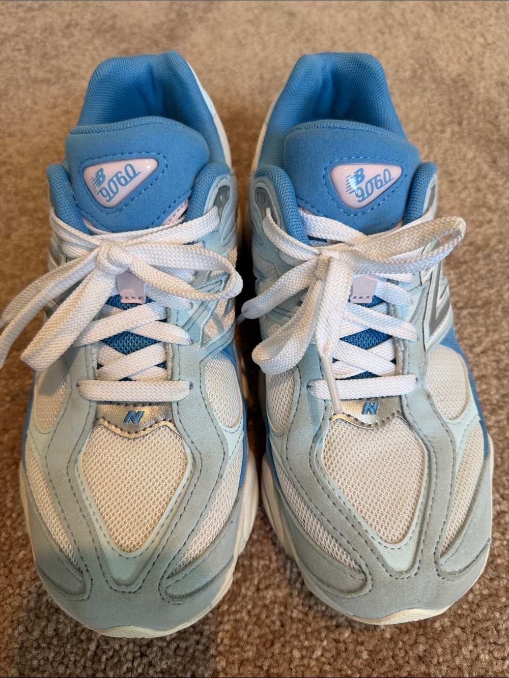 New Balance blue and white baby pink 9060 sneakers - Picture 2 of 6